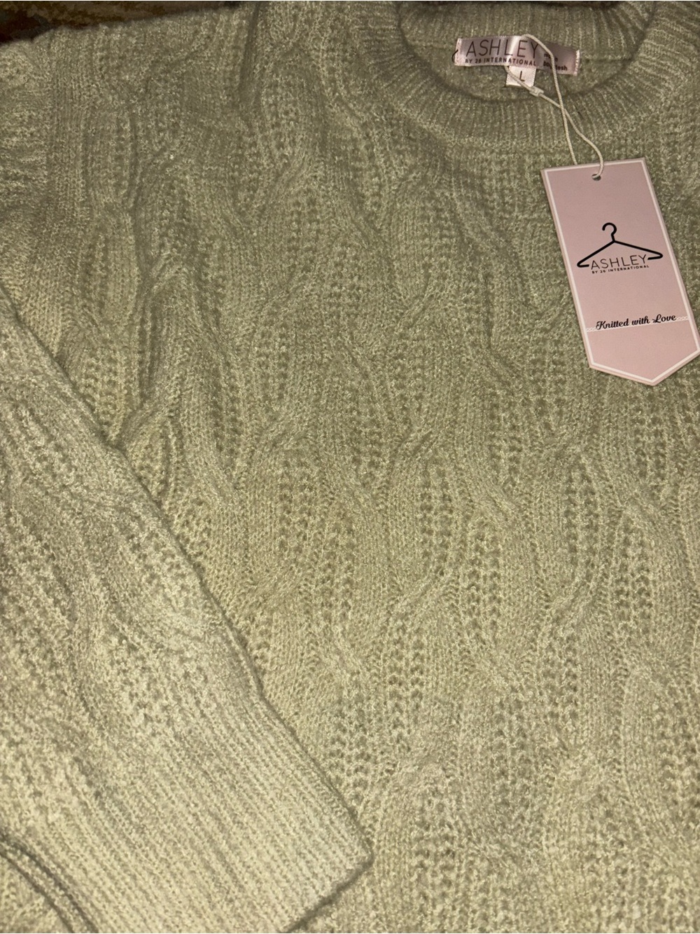 Ashley By 26 International Mint Green Cable Knit Crewneck Sweater - Picture 3 of 4